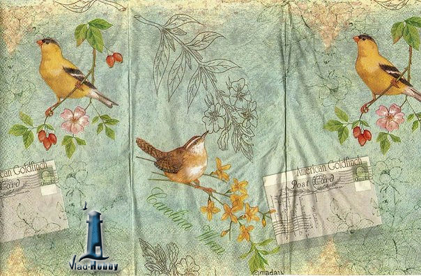 Картинка Салфетка "Птицы на ветках", 15шт. от Vlad-Hobby