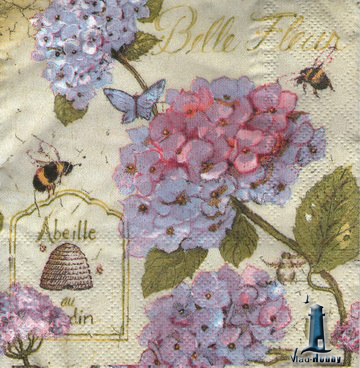 Картинка Салфетка "Пчелы и гортензия", 20шт. от Vlad-Hobby